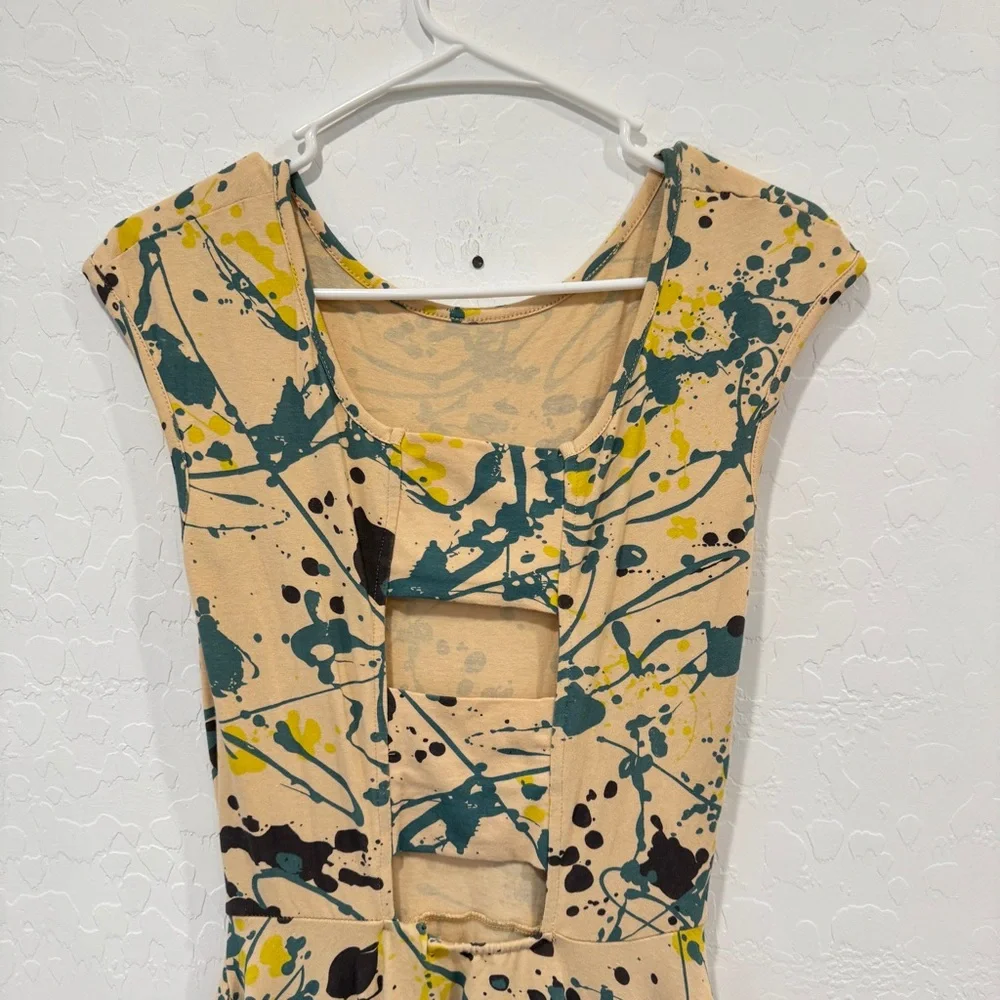 Effie’s Heart Swing Dress Womens XS Paint Splatter Cotton Blend Cap Sleeve Artsy